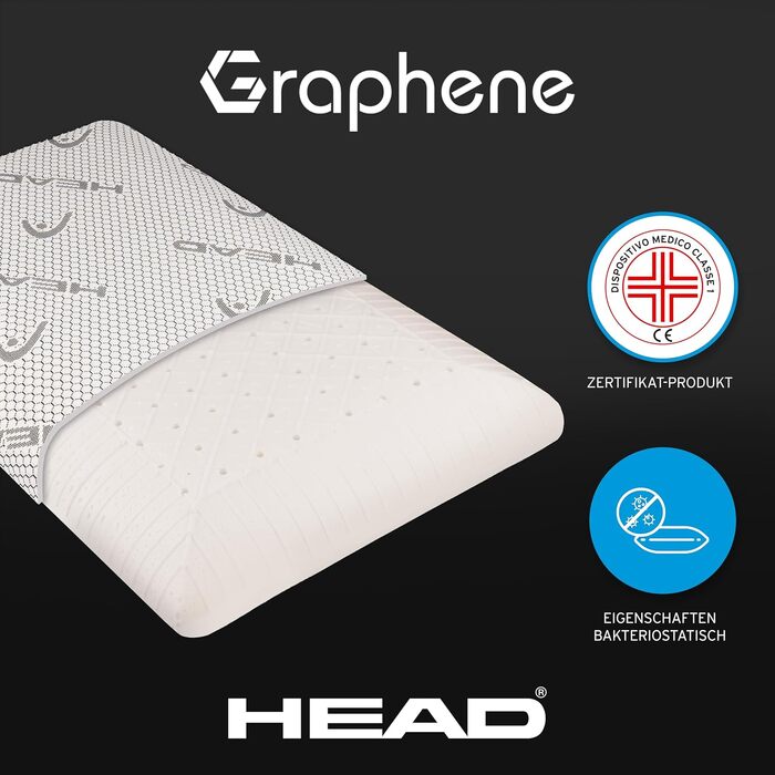Подушка ортопедична з піни Memory Foam та графеном HEAD Active Rest 42x72 см для шиї та голови, антистатична, підвищує рівень мелатоніну