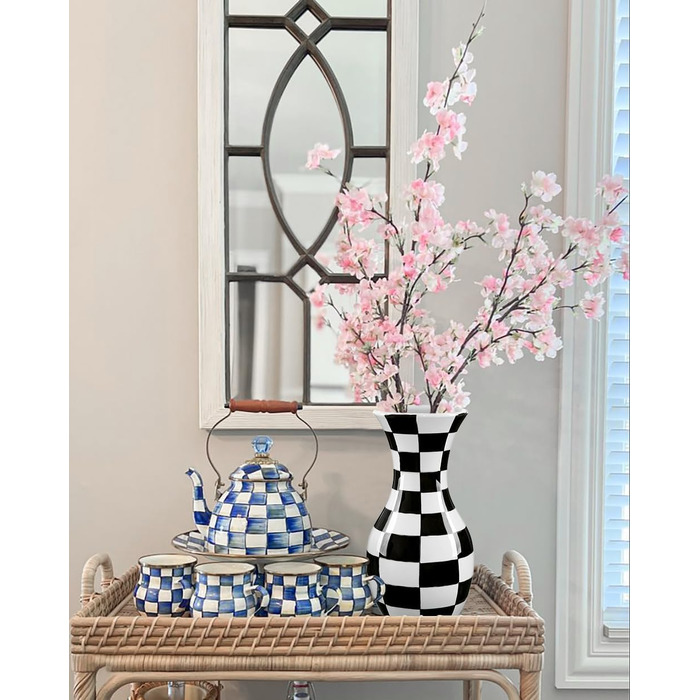 Ваза керамічна Hollyone Blau und Weiß, 27 см, квітковий візерунок, ретро стиль Chinoiserie, для декору вітальні та букета