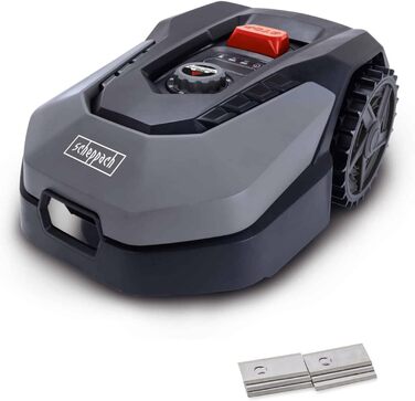 Газонокосарка-робот Scheppach RLM500W для газонів до 500 м², WiFi, Bluetooth, сенсор дощу, 18 см ширина зрізу, 20-60 мм висота, 35% нахил, комплект з запасними лезами та станцією
