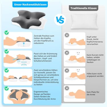 Подушка ортопедична з піни Memory Foam BRO для сну на боці, спині та животі, 60x40x13 см з 2 наволочками