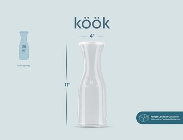 Набір скляних карафнів для напоїв KooK з кришками, 1000 мл, 4 шт. — універсальні глечики для води, соку, вина та коктейлів, підходять для посудомийки