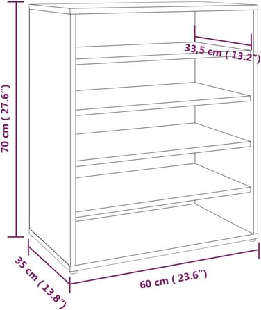 vidaXL шафа для взуття, взуттєва полиця, органайзер, сіра Sonoma, 60x35x70 см, ДСП
