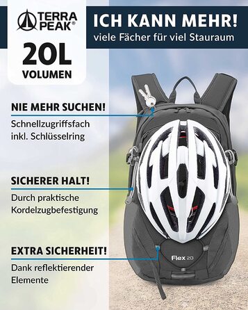 Рюкзак Terra Peak Flex 20 Premium 20 л з вентиляцією спини, питною системою та дощовиком – туристичний рюкзак з дихаючого 3D Air Mesh поліестеру з поясом на стегна для походів та активного відпочинку