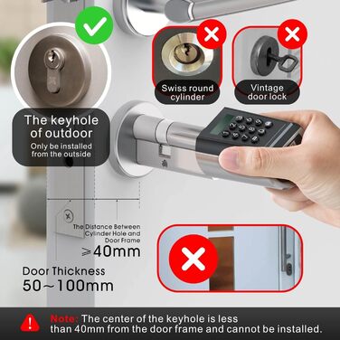 Електронний дверний замок WELOCK PCB41 з кодом, Bluetooth, Wi-Fi, RFID, для вхідних дверей, IP65, стандарт EU, на двері 50-100 мм