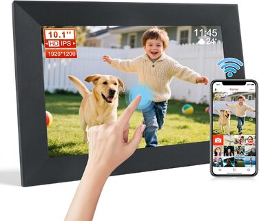 Frameo Цифровий фоторамка 10,1 дюймів Wi-Fi, FHD IPS сенсорний екран, Smart фоторамка з 16GB, автоматичне обертання, обмін фото та відео, можливе кріплення на стіну