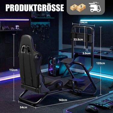Ігровий симулятор GTPLAYER Simulator Cockpit: стійка для керма з 3D-стереодинаміками, тримачем для монітора, педалей та важеля КПП, регульована, чорна