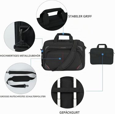 Сумка для ноутбука KROSER 15.6 дюймів, бізнес-портфель для ноутбука, чорний/червоний