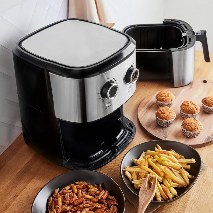 Фритюрниця Karaca Multifry Inox 1700 Вт XL 5,5 л, подвійна, антипригарне покриття, без запаху, циркуляція повітря, регулювання температури та часу