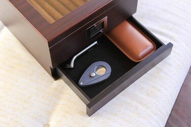 Ручний хьюмідор Case Elegance з кедра з цифровим гігрометром, зволожувачем та шухлядою для аксесуарів, на 25-50 сигар, коричневий