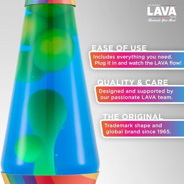 Класична лавова лампа Lava The Original Lamp Warped Rainbow (36.8 см) — жовтий віск, синя рідина, ретро-стиль