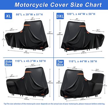 Водонепроникний чохол для мотоцикла Touring XL (218x99x129 см), захисний покрив з тканини 600D, відбиваючими смугами та вентиляцією, чорний