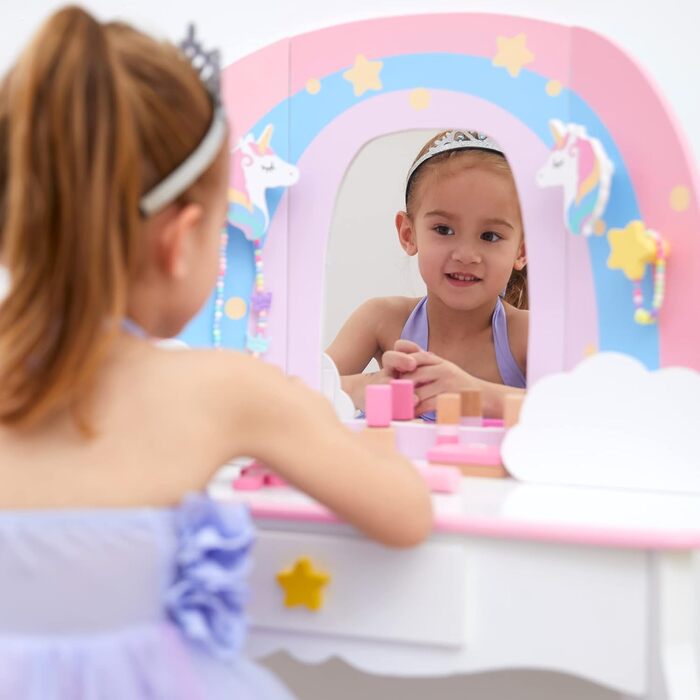 Дитячий туалетний столик Teamson Kids Fantasy Fields Little Dreamer з дзеркалом, вбудованим сховищем і стільчиком, білий