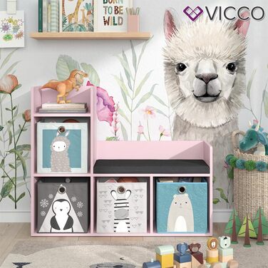 Дитяча полиця Vicco Luigi рожева 107.2x88.6 см з 2 складними коробами (сірі)