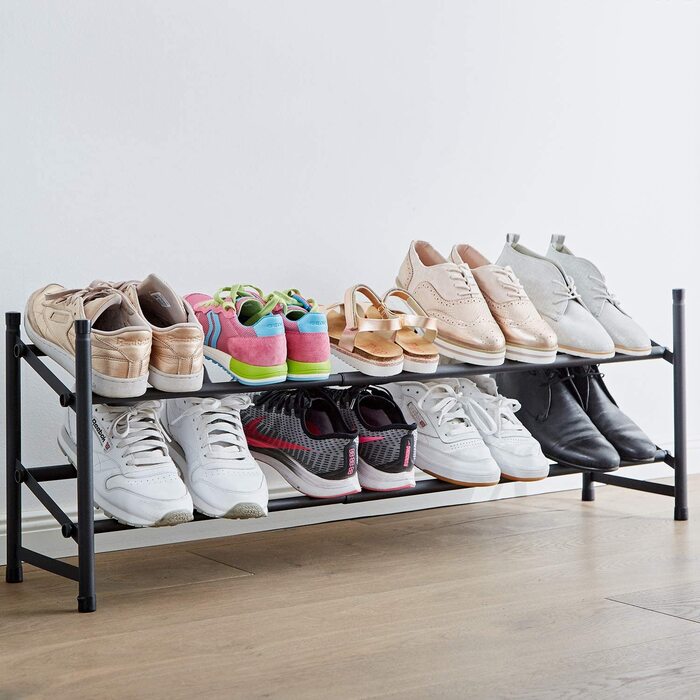 Металевий стелаж для взуття LOVE IT Store IT Loft, розсувний, 2-рівневий, матовий чорний, на 10 пар, стійкий, штабельований