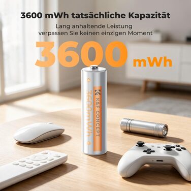 Акумулятори K&F Concept AA (1.5V), перезарядні літієві батареї, комплект 12 шт.