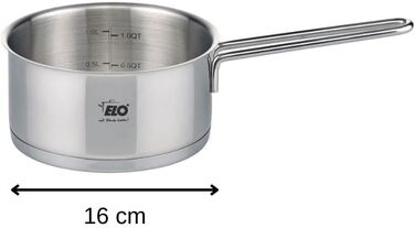 Каструля ELO 7243626 з довгою ручкою, нержавіюча сталь, універсальна для всіх типів плит, 16 см, 1,3 л, сіра