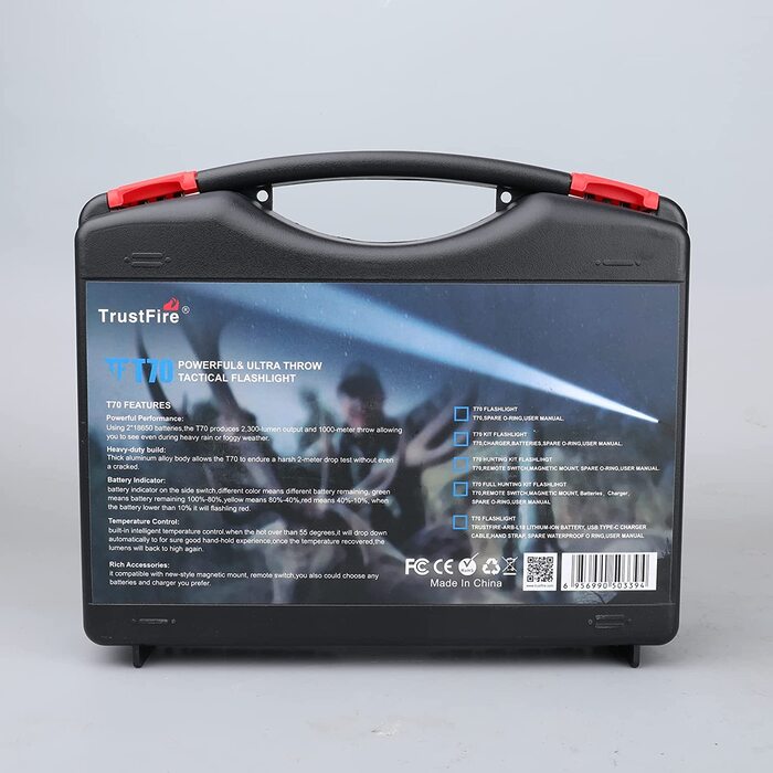 Ліхтарик TrustFire T70 LED, 2300 люмен, акумуляторний, тактичний, надяскравий, 1000 м, IPX8, 5 режимів, для полювання, кемпінгу, надзвичайних ситуацій, чорний