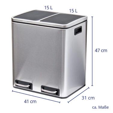 Сортувальний смітник SVITA TM2X15, 30 л, з двома відсіками, для кухні, з внутрішніми контейнерами, м'яке закриття, порошкове покриття, сірий, сталь