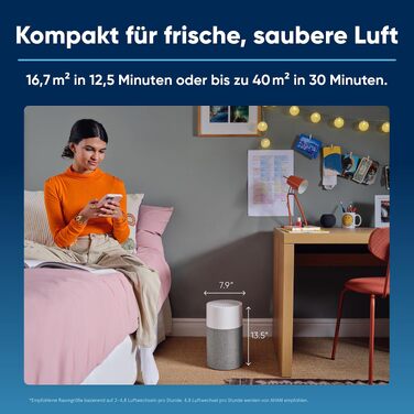 Компактний очищувач повітря Blueair Blue Pure Mini Max для спальні та офісу (до 38 м²), видалення 99,97% пилу, пилку та диму, безшумний та портативний