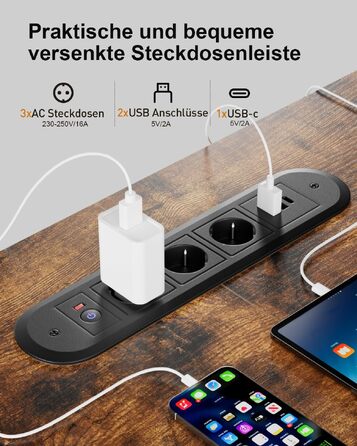 Електричний підйомний стіл HLONONE для комп'ютера з USB-портом та розеткою, регульований робочий стіл з пам'яттю на 2 режими, 160 x 80 см, Коричневий