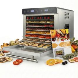 Сушарка для овочів та фруктів Sommertal Silence 700 XXL з нержавіючої сталі - дегідратор з 8 решітками, таймером, LED-дисплеєм, регульованою температурою 35-85°C, 700 Вт, без BPA + книга рецептів
