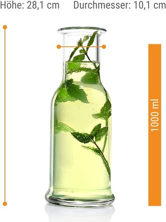 Набір скляних карафнів Stölzle Lausitz Purity (6 шт), 1000 мл, прозорі — універсальні графи для води, лимонаду та вина, стійкі до ударів та підходять для посудомийки