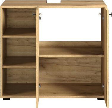 Тумба під раковину на колесахх trendteam PureBliss, 80x64x42 см, дуб Evoke, з 2 відкритими полицями та металевими ручками