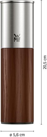 Мельниця для спецій WMF Nature Pro – соляна та перечна мельниця з керамічним механізмом, регульованим ступенем помелу, легко заповнюється, кришкою для захисту аромату, довговічний нержавіючий сталь та дерево, ручна (темно-коричнева)