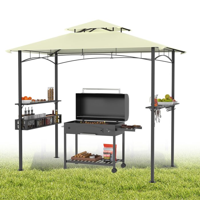 Альтанка садовий Grillpavillon 245x153x250 см, водонепроникна, вогнестійка, бежева. З кошиком для зберігання. Для саду, вечірок, BBQ