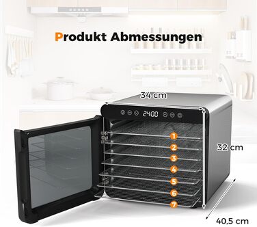 Дегідратор COSTWAY 600W з 7 stainless-steel лотками, сушарка для овочів, фруктів та м'яса з таймером на 24г та регулюванням температури 30-75°C