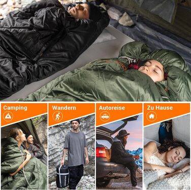 Спальний мішок KingCamp XXL з бавовняного фланелі для дорослих, великого розміру, оливковий, 220x100 см