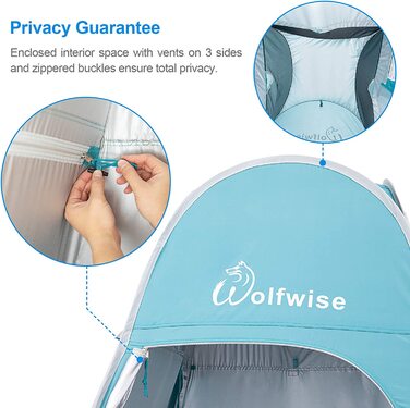 Намет для душу WolfWise Pop-Up з підлогою – сріблясте покриття, захист від сонця UV 50+, водонепроникний, для кемпінгу та пляжу, 1,9 м/2 м/2,1 м висоти, зелений