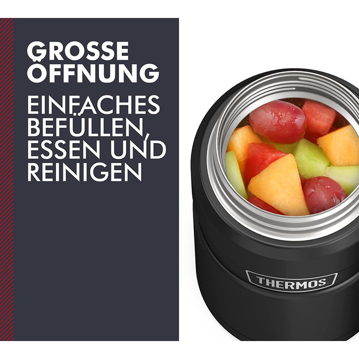 Термос для їжі Thermos STAINLESS KING 710 мл чорний матовий, харчовий контейнер з нержавіючої сталі, збереження тепла до 14 годин, холоду до 24 годин, герметичний, для супу, каші, страв, великий об’єм, без ложки, можна мити в посудомийній машині