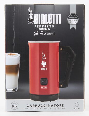 Електричний спінювач молока Bialetti, 150 мл для капучино або 300 мл гарячого молока, червоний