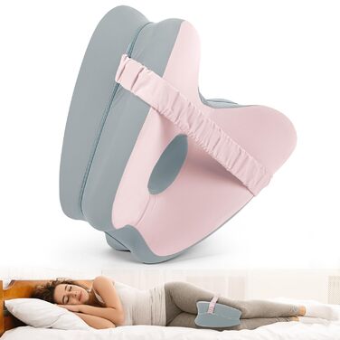 Ортопедична подушка для ніг Dioxide для сну на боці з ефектом пам'яті (Memory Foam) для зняття болю в попереку, колінах та суглобах, знімний чохол, рожева