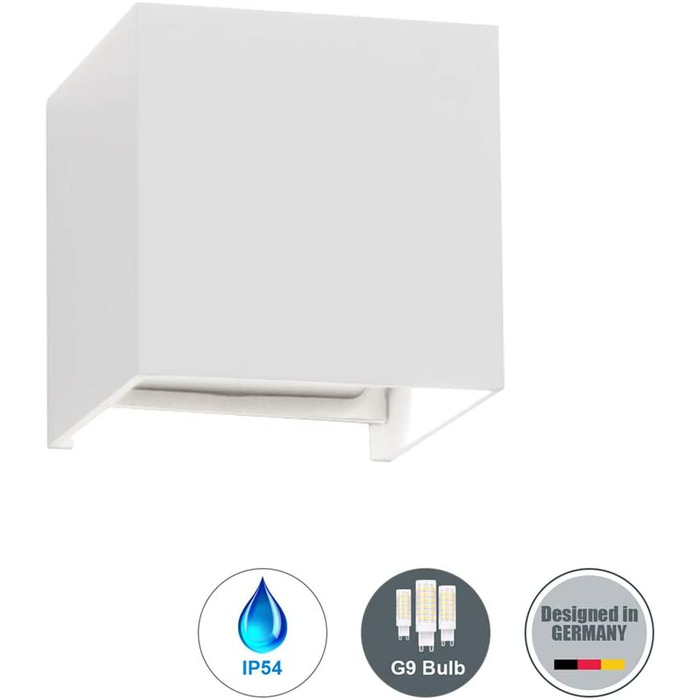 Світильник настінний Klighten 9W LED із замінною лампою G9, вологозахищений IP54, для внутрішнього та зовнішнього використання, тепле біле світло 3000K, білий колір