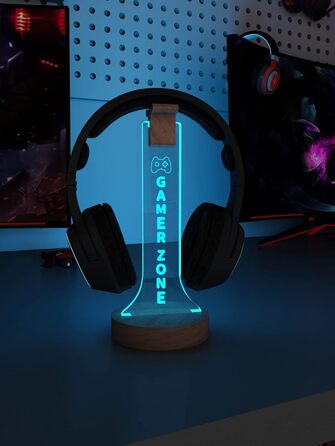 Підставка для навушників YuanDian Gamer Zone з підсвіткою RGB, дерев'яний тримач для геймерських навушників, 16 кольорів для декору ігрової кімнати, подарунок геймеру
