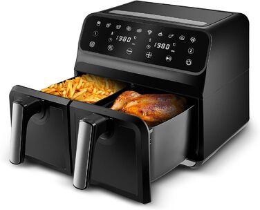 Karaca Multifry XXXL 4+4 л цифрова подвійна аерофритюрниця для здорового та смачного приготування страв для всієї родини, 1700 Вт, технологія 360° циркуляції повітря