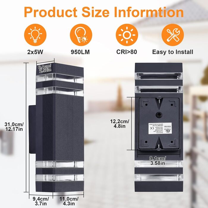Стіна LED-ліхтар зовнішній IP65 GU10 Up-Down, вулична підсвітка для тераси та фасаду будинку, тепле біле світло 3000K, антрацит (1 шт.)