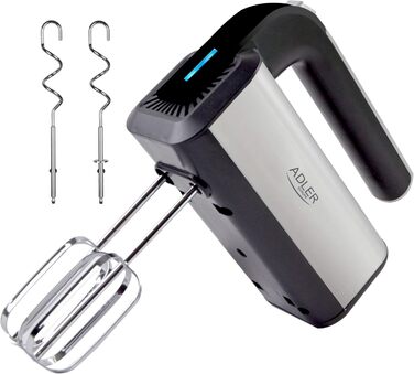 Ручний міксер ADLER AD 4225 INOX 800 Вт, 3 функції, кухонний міксер, чорний/сріблястий