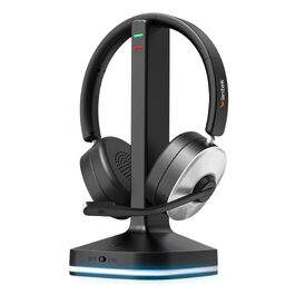 Бездротова гарнітура Wantek з мікрофоном та зарядною станцією, Bluetooth-навушники з USB-адаптером для кол-центру, офісу, Zoom, Skype та Teams, чорно-сріблясті