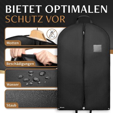 2x Чохол для одягу Bruce.® Kurz 120x60 см + 1 чохол для взуття – Якісний захист для костюмів, піджаків, суконь та одягу – 120GSM – Ідеально для подорожей та зберігання