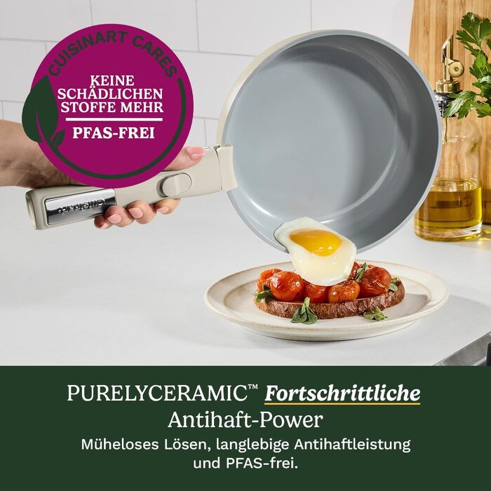 Набір посуду Cuisinart Ceramica XT 11 предметів: каструлі, сковороди, сотейник, пароварка. Керамічне антипригарне покриття з титановим зміцненням. Без PTFE, PFOA та PFAS, колір - слонова кістка
