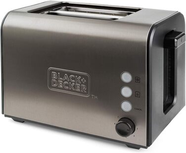 Тостер BLACK+DECKER BXTO900E 900 Вт, нержавіюча сталь, 2 надширокі слоти 42x137 мм, 7 рівнів підсмажування, автоцентрування, функції: стоп, підігрів, розморожування