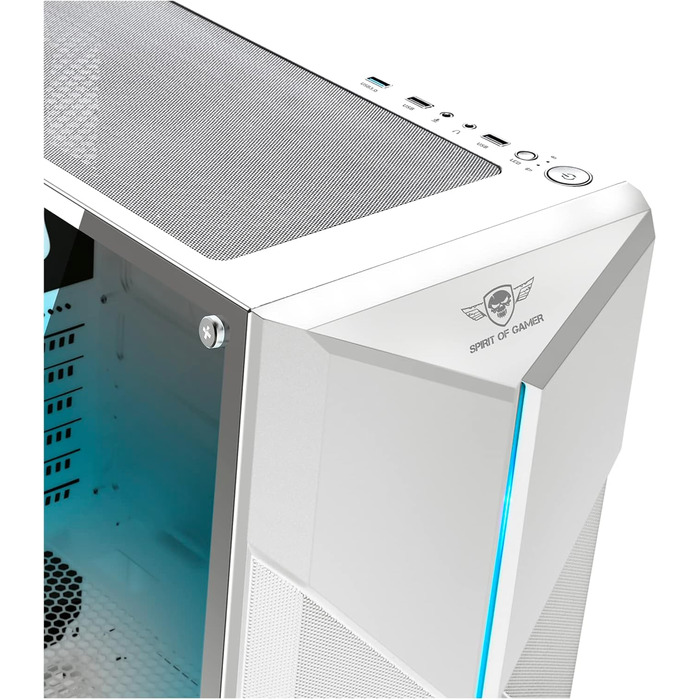Ігровий корпус Spirit of Gamer Clone III білий, ATX/mATX/ITX, з підсвічуванням RGB, скляна бічна панель, 2 вентилятори 120 мм (1 ARGB), корпус для ПК