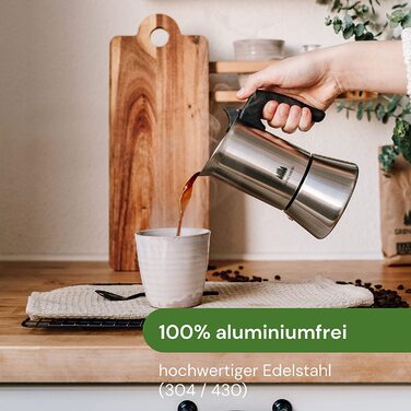 Кавоварка Groenenberg Espresso, підходить для індукційних плит, глечик для еспресо з нержавіючої сталі на 4-6 чашок, 200-300 мл Mocha Pot, без алюмінію, зі змінною пломбою та інструкціями (англійська мова не гарантується)