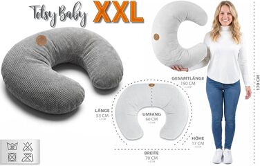 Подушка для годування Totsy Baby Stillkissen Mond Minky (150 см, світло-сіра) - підтримка при грудному вигодовуванні, Oeko-Tex