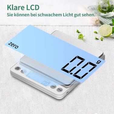 Цифрова кухонна вага KUBEI з USB-зарядкою, 3 кг/0,1 г, високоточна вага з нержавіючої сталі для випічки, інгредієнтів, ювелірних виробів, марок та кави