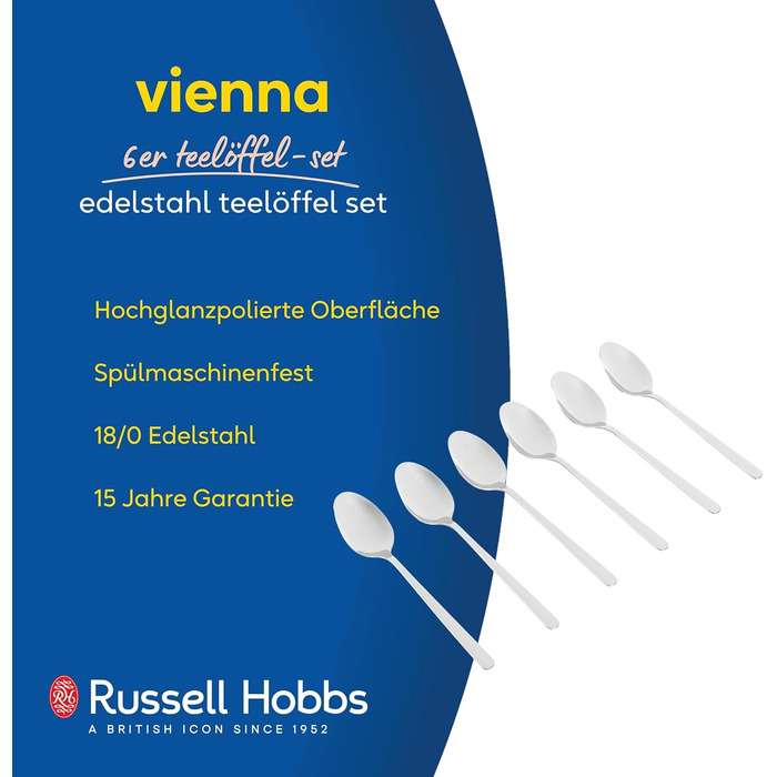 Набір столових приборів Russell Hobbs Vienna 24 предмети, нержавіюча сталь, на 6 осіб - ножі, виделки, чайні та столові ложки, дзеркальне полірування, можна мити в посудомийній машині