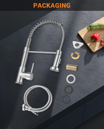 Змішувач для кухні APPASO з висувним душем, високий тиск, 2 режими струменя, 360° поворотний, нержавіюча сталь, щотка